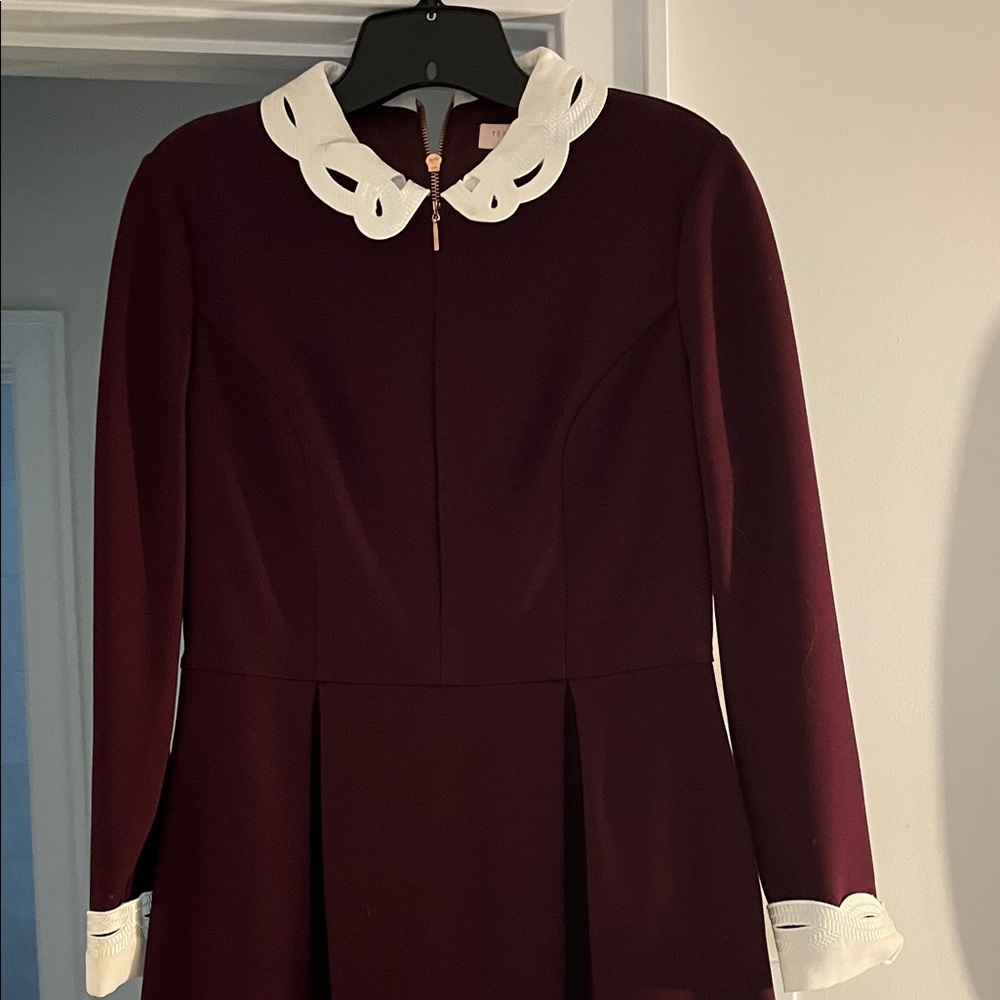Ted Baker Burgundy Dress with Cream Accents